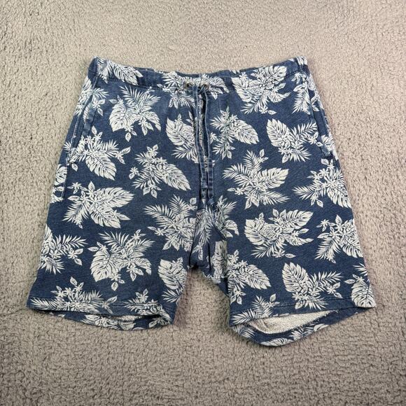 Polo Ralph Lauren French Terry Shorts Mens M Blue Floral Leaves Hawaiian Knit - Picture 1 of 7